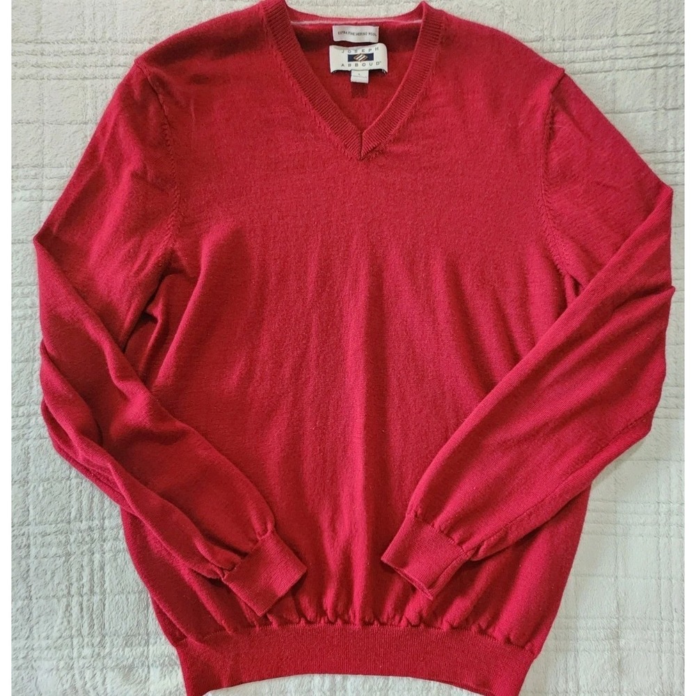 Joseph Abboud 100% Extra Fine Wool V Neck Sweater Size L‎ Brick Red